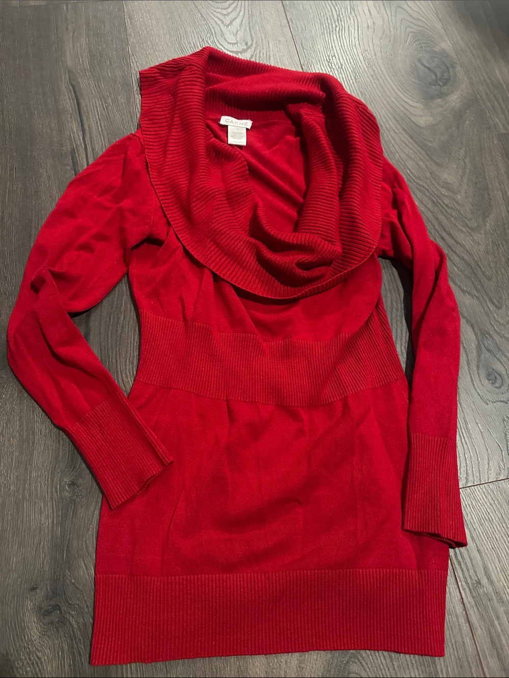 Cache Red Cowl Neck Longline Sweater
